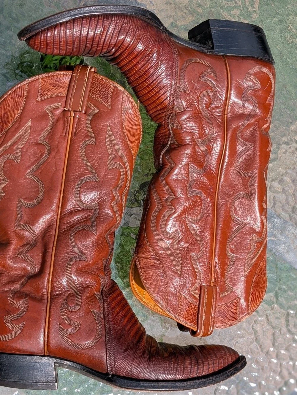 Men's Tony Lama Size 9.5 Brown Teju Lizard Western Cowboy BOOTS